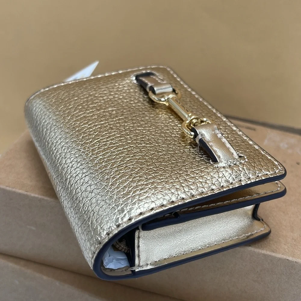 MICHAEL KORS Carson Small Metallic Pebbled Leather Wallet Pale Gold  NWT